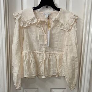 House of Harlow 1960 Cream Ruffled Peplum Blouse